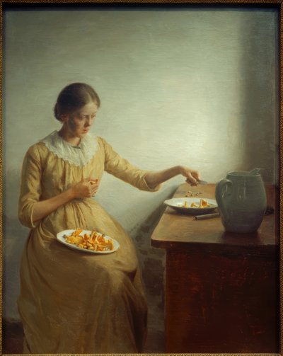 Fille nettoyant des girolles - Peter Vilhelm Ilsted